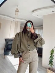 Haki Astarlı Süet Bomber Ceket