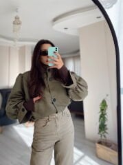 Haki Astarlı Süet Bomber Ceket