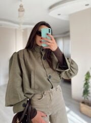 Haki Astarlı Süet Bomber Ceket