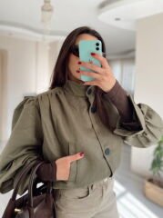 Haki Astarlı Süet Bomber Ceket