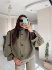 Haki Astarlı Süet Bomber Ceket