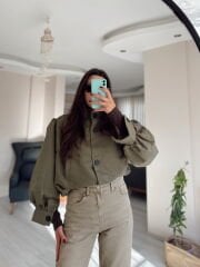 Haki Astarlı Süet Bomber Ceket
