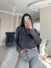 Antrasit Yıkamalı Yırtık Detaylı Kazak