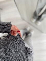 Antrasit Yıkamalı Yırtık Detaylı Kazak