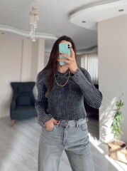 Antrasit Yıkamalı Yırtık Detaylı Kazak