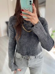 Antrasit Yıkamalı Yırtık Detaylı Kazak