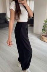Siyah Yüksek Bel Paçası Lastikli Şalvar Pantolon