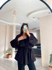 Oversize Astarlı Kısa Trençkot