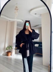 Oversize Astarlı Kısa Trençkot
